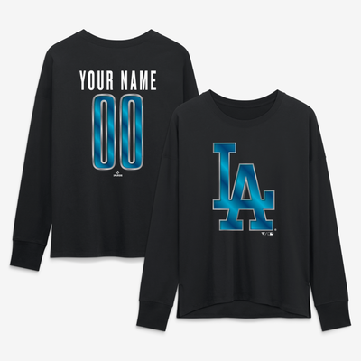 Los Angeles Dodgers Women's Forged Mascot Personalized Name & Number Long Sleeve T-Shirt - Black