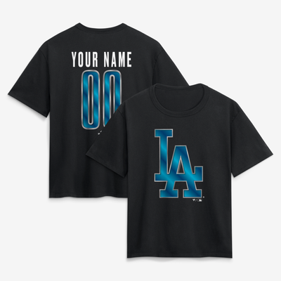 Los Angeles Dodgers Women's Forged Mascot Personalized Name & Number T-Shirt - Black