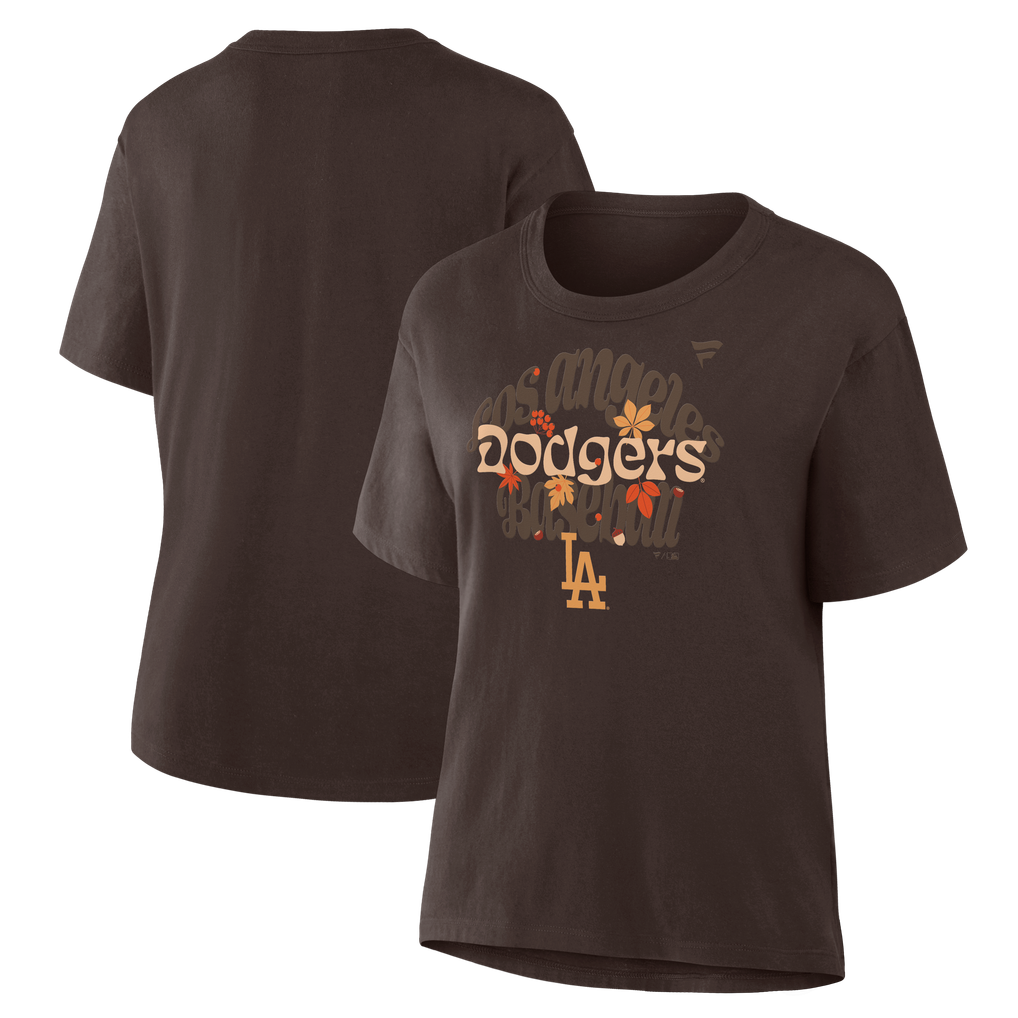 Women's Los Angeles Dodgers Brown Fall Leaves T-Shirt