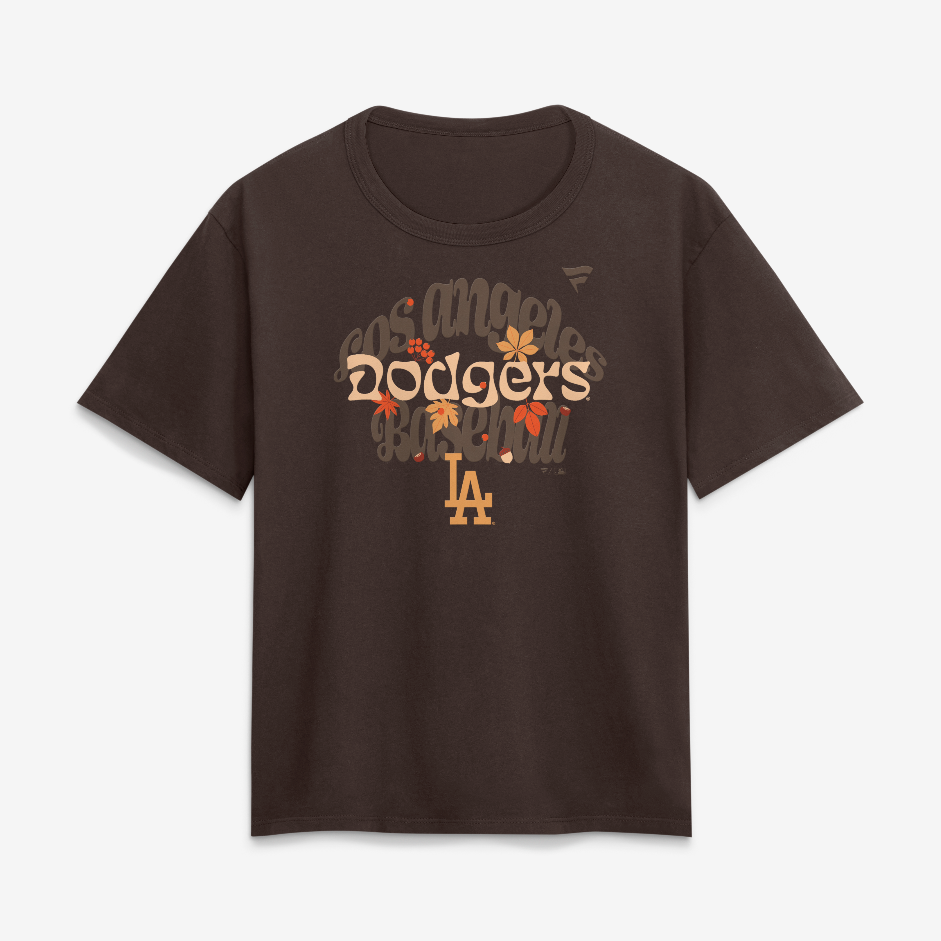 Women's Los Angeles Dodgers Brown Fall Leaves T-Shirt