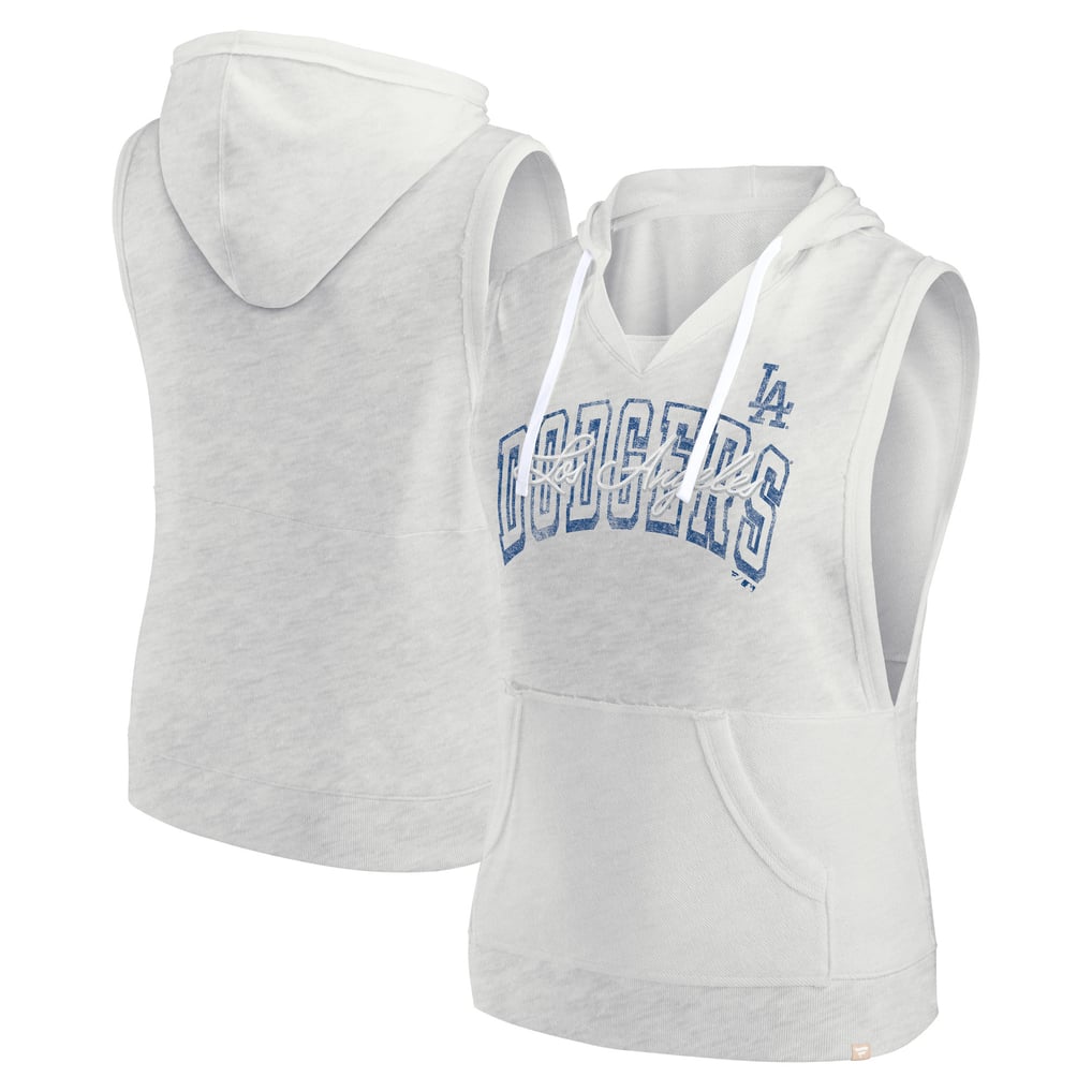 Los Angeles Dodgers Fanatics Women's Lounge Script Sleeveless Pullover Hoodie - Ash