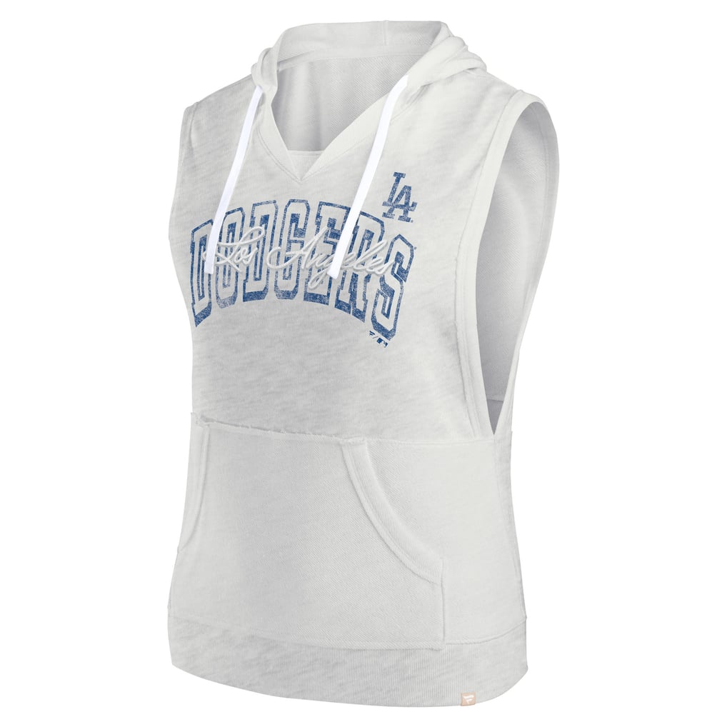 Los Angeles Dodgers Fanatics Women's Lounge Script Sleeveless Pullover Hoodie - Ash