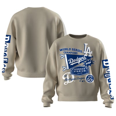  Los Angeles Dodgers Fanatics Women's 2025 World Series Champions Pennant Spirit Jersey Fleece Sweatshirt - Beige