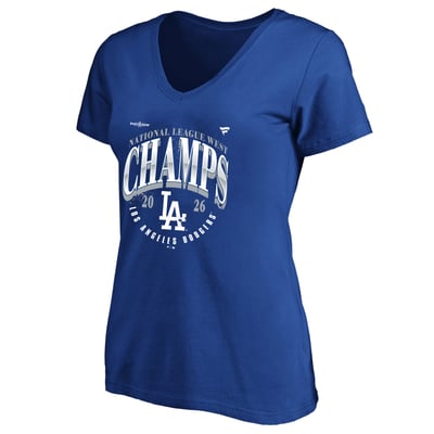 Los Angeles Dodgers Fanatics Women's 2026 NL West Division Champions Plus Size Locker Room V-Neck T-Shirt - Royal
