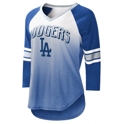 Los Angeles Dodgers G-III 4Her by Carl Banks Women's Lead-Off Raglan 3/4-Sleeve V-Neck T-Shirt - White/Royal