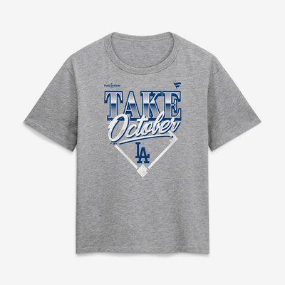 Los Angeles Dodgers Women's 2026 MLB Division Series Champions Locker Room Take October T-Shirt - Gray