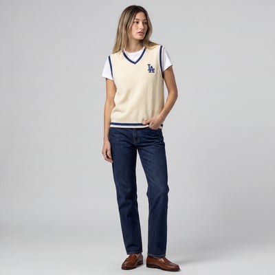 Los Angeles Dodgers Mitchell & Ness Women's Cooperstown Collection Retro Roots Sweater Vest - Cream
