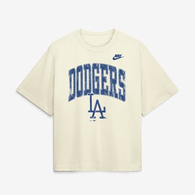 Los Angeles Dodgers Nike Women's Arched Distressed Boxy T-Shirt - Cream