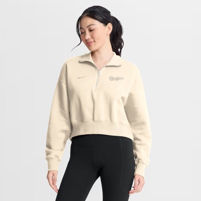  Los Angeles Dodgers Nike Women's Oversized Phoenix Fleece Cropped Quarter-Zip Sweatshirt - Cream