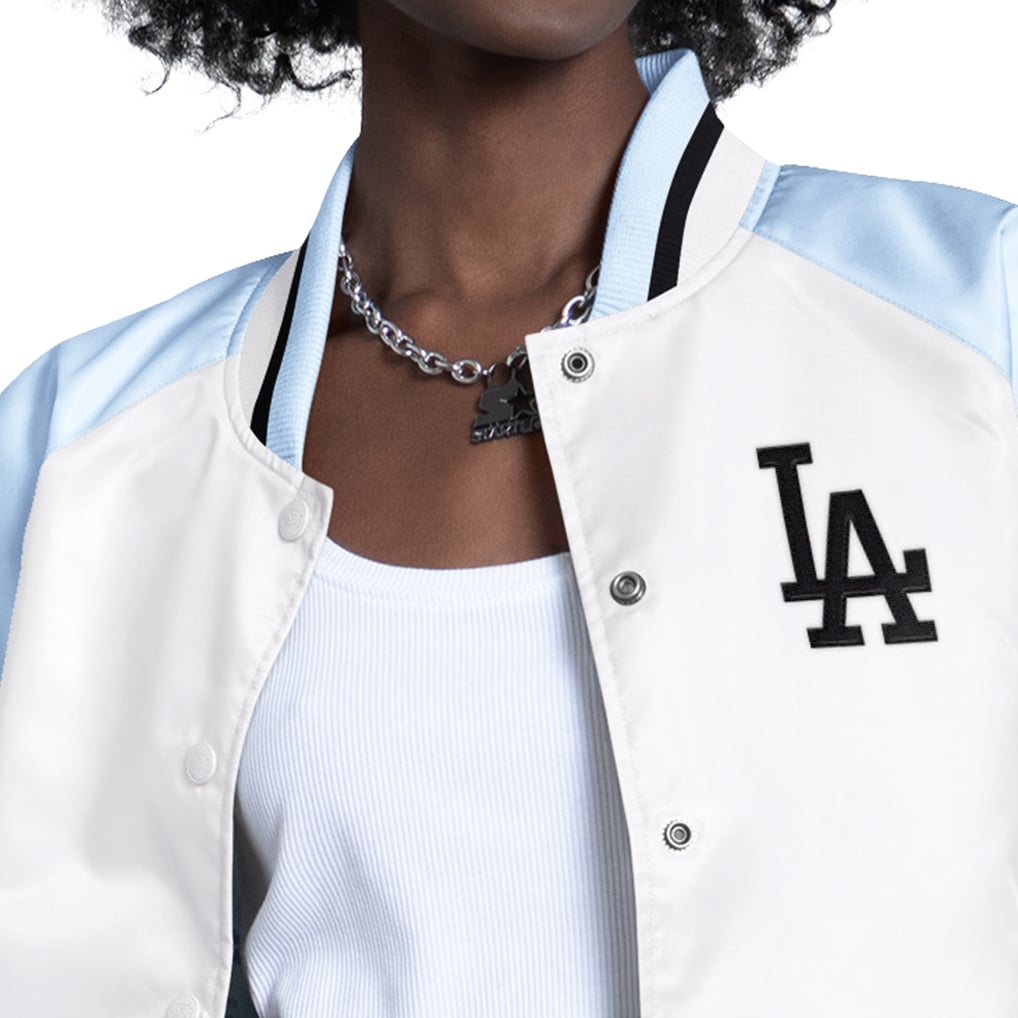 Los Angeles Dodgers Starter Women's Blitz Varsity Raglan Full-Snap Satin Jacket - Light Blue/White