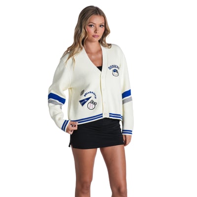  Los Angeles Dodgers The Wild Collective Women's Hello Kitty Full-Button Cardigan - Cream