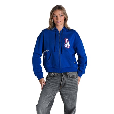  Los Angeles Dodgers The Wild Collective Women's Hello Kitty Cropped Full-Zip Hoodie - Royal