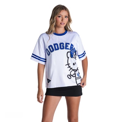 Los Angeles Dodgers The Wild Collective Women's Hello Kitty Boxy T-Shirt - White