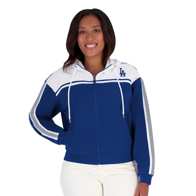 Los Angeles Dodgers WEAR by Erin Andrews Women's Color Blocked Full-Zip Hoodie - Royal/White