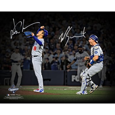 Yoshinobu Yamamoto & Will Smith Los Angeles Dodgers Autographed 2025 MLB World Series Champions 16" x 20" Last Out Photograph 