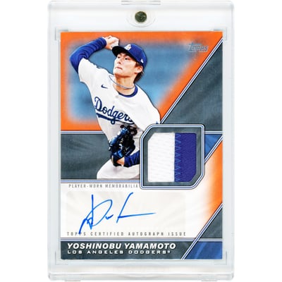 Yoshinobu Yamamoto Los Angeles Dodgers Autographed 2026 Topps Major League Materials Orange Dual-Color Jersey Relic #MLMA-YY #5/25 Card