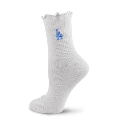  Los Angeles Dodgers PRO Compression Youth Logo Lettuce Hem Quarter Socks - White