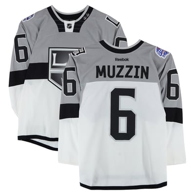 Jake Muzzin Los Angeles Kings Fanatics Authentic Practice-Used #6 White Jersey vs. San Jose Sharks on February 21, 2015 