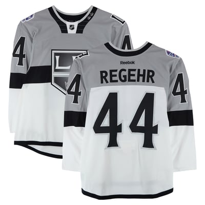 Robyn Regehr Los Angeles Kings Fanatics Authentic Practice-Used #44 White Jersey vs. San Jose Sharks on February 21, 2015 