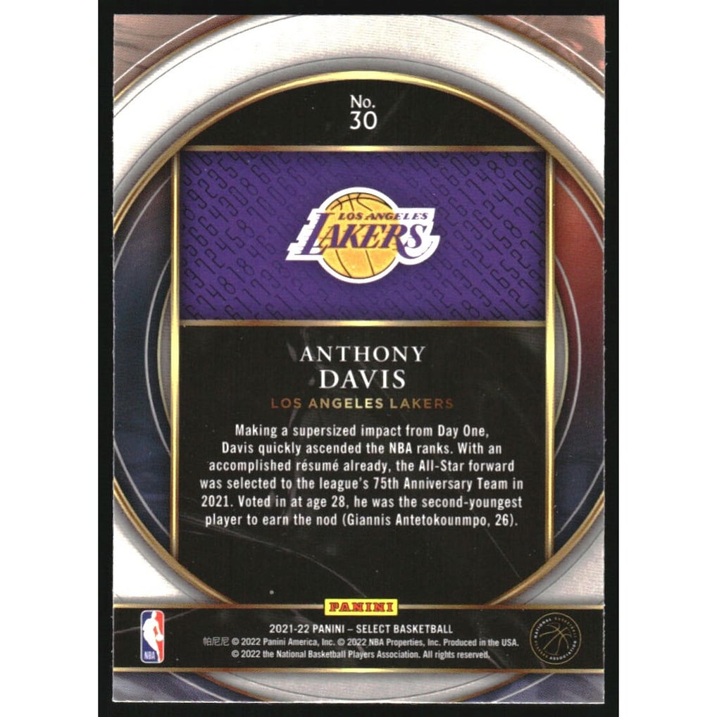 2021-22 Select Numbers Prizms Blue #30 Anthony Davis