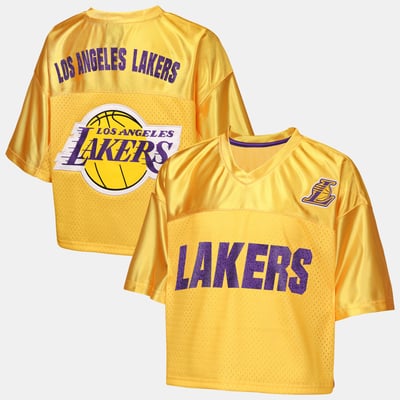 Los Angeles Lakers Outerstuff Girls Youth Points in Paint Crop V-Neck T-Shirt - Gold
