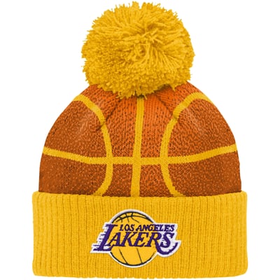 Los Angeles Lakers Infant Basketball Head Cuffed Knit Hat with Pom - Gold
