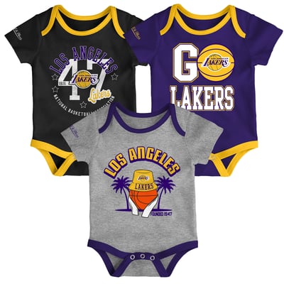 Los Angeles Lakers Mitchell & Ness Infant Fanbase 3-Pack Bodysuit Set
