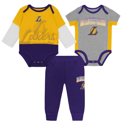 Los Angeles Lakers Outerstuff Infant Rim Protectors Three-Piece Bodysuit & Pants Set