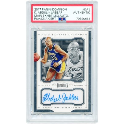Kareem Abdul-Jabbar Los Angeles Lakers Autographed 2017-18 Panini Dominion Main Exhibit Legends #ML-KAJ #3/25 PSA Authenticated Auth Card 