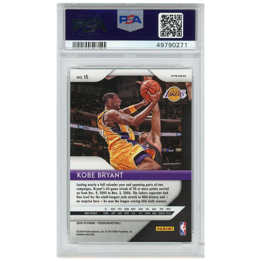 Los Angeles Lakers Kobe Bryant 2018 Panini Prizm Silver #15 Card 