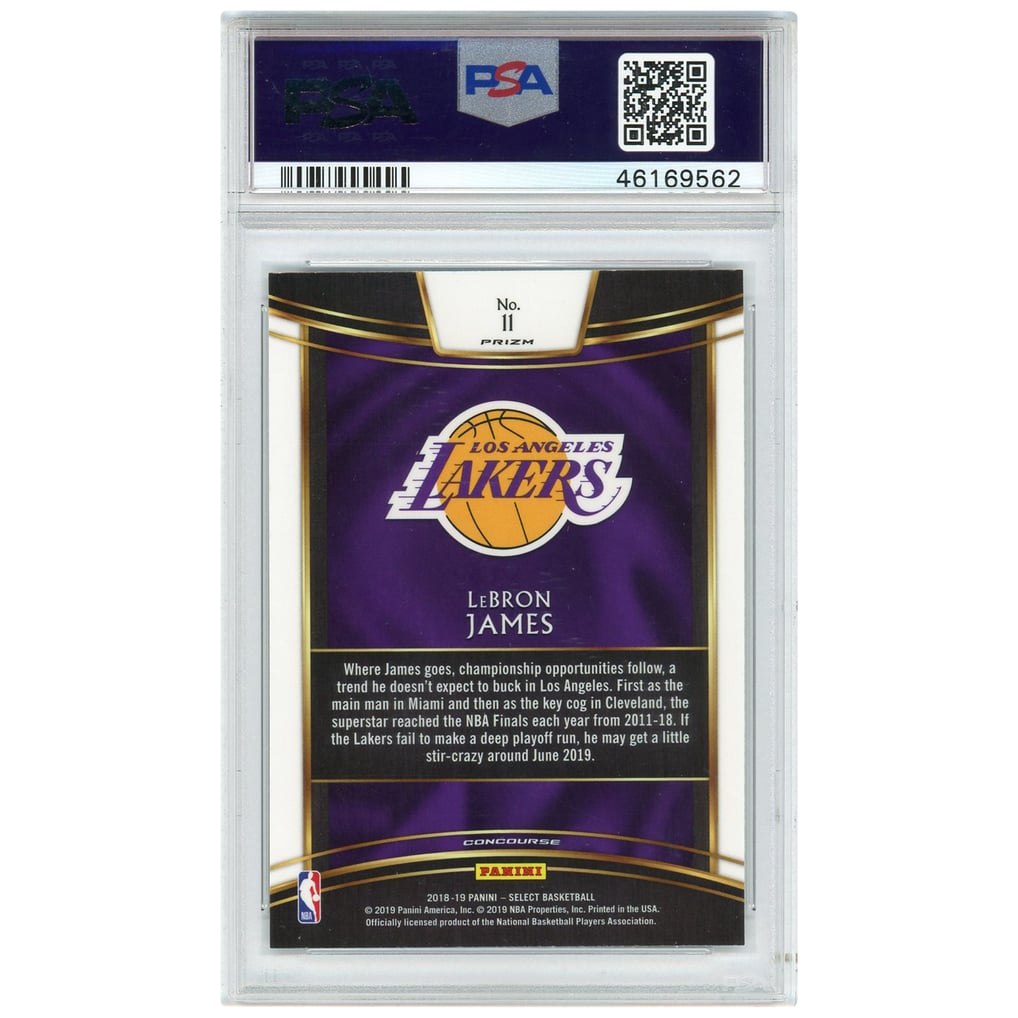 Los Angeles Lakers LeBron James 2018 Panini Select Silver #11 Card 