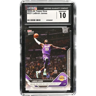 LeBron James Los Angeles Lakers 2025-26 Topps Now Same King, New Crown: Most Game Played Ever (1,612) #221 CGC Authenticated 10 Card 