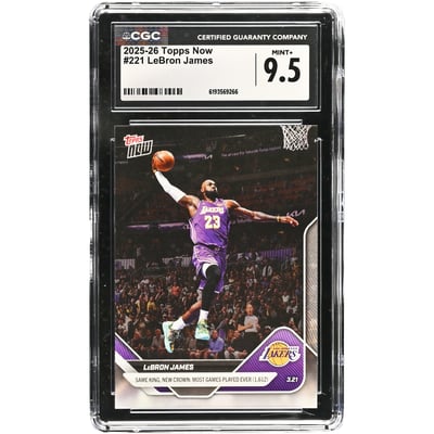 LeBron James Los Angeles Lakers 2025-26 Topps Now Same King, New Crown: Most Game Played Ever (1,612) #221 CGC Authenticated 9.5 Card 