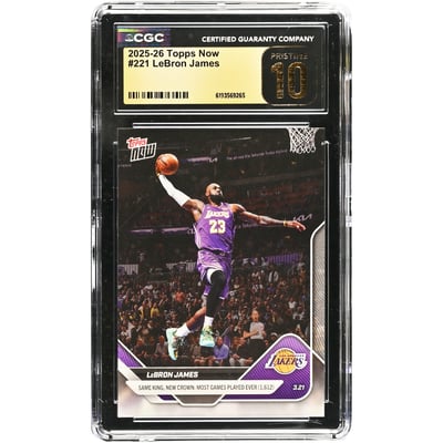 LeBron James Los Angeles Lakers 2025-26 Topps Now Same King, New Crown: Most Game Played Ever (1,612) #221 CGC Authenticated Pristine 10 Card 