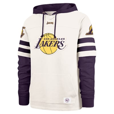  Los Angeles Lakers '47 Split Zone Cornerback Duo Fleece Hoodie - Cream/Purple