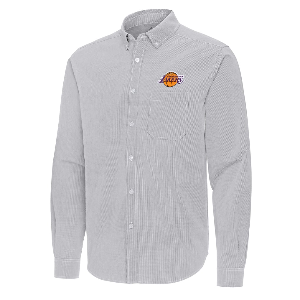 Men's Antigua Gray Los Angeles Lakers Porter Woven Long Sleeve Button-Down Shirt Size: 3XL