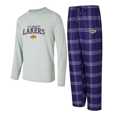 Los Angeles Lakers Concepts Sport Petition Long Sleeve Top and Plaid Pant Set - Purple/Gray