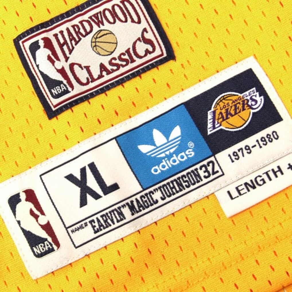 Mens Los Angeles Lakers Magic Johnson adidas Gold Hardwood