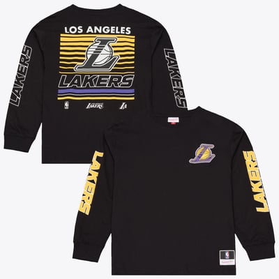 Los Angeles Lakers Mitchell & Ness  Triple Check Long Sleeve T-Shirt - Black