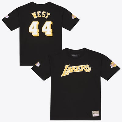 Jerry West Los Angeles Lakers Mitchell & Ness Hardwood Classics Name & Number Classic T-Shirt - Black