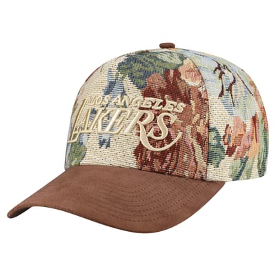 Los Angeles Lakers Mitchell & Ness Tapestry Wordmark Pro Snapback Hat - Tan
