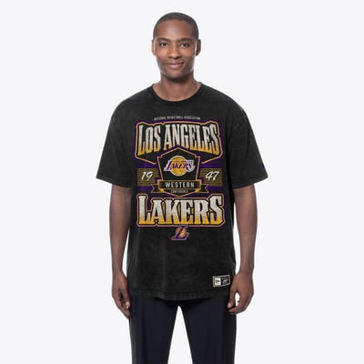 Los Angeles Lakers New Era Mineral Wash Graphic T-Shirt - Black