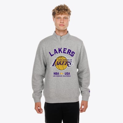 Los Angeles Lakers New Era Mixed Media Graphic Quarter-Zip Fleece Sweatshirt - Gray