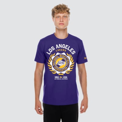  Los Angeles Lakers New Era Laurel Crest Flocking T-Shirt - Purple