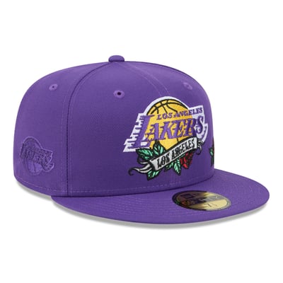  Los Angeles Lakers New Era Rose Banner 59FIFTY Fitted Hat - Purple