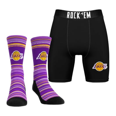  Los Angeles Lakers Rock Em Primary Crew Socks & Boxer Briefs Combo Pack