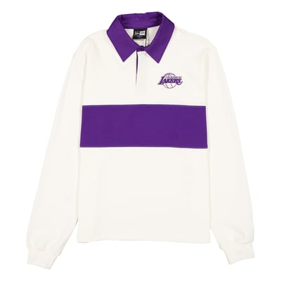 Los Angeles Lakers New Era Unisex Color Block Embroidered Logo Rugby Long Sleeve T-Shirt - Cream
