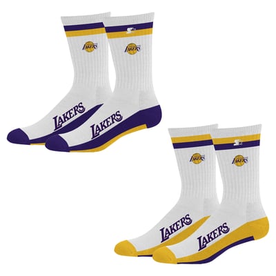  Los Angeles Lakers Starter Unisex Two-Pack Stripe Top End Crew Socks