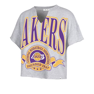 Los Angeles Lakers '47 Women's Banners Out Oversized Notch Neck T-Shirt - Heather Gray