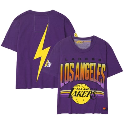 Los Angeles Lakers Aviator Nation Women's Cropped Boyfriend Tri-Blend T-Shirt - Purple